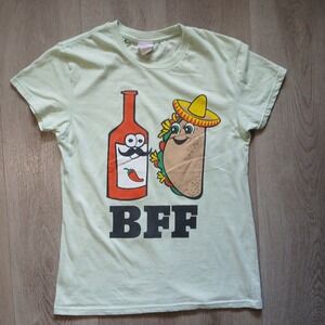 TNT T-Shirt Women Large Light Green BFF Taco Hot Sauce Graphic Crew Neck Tee